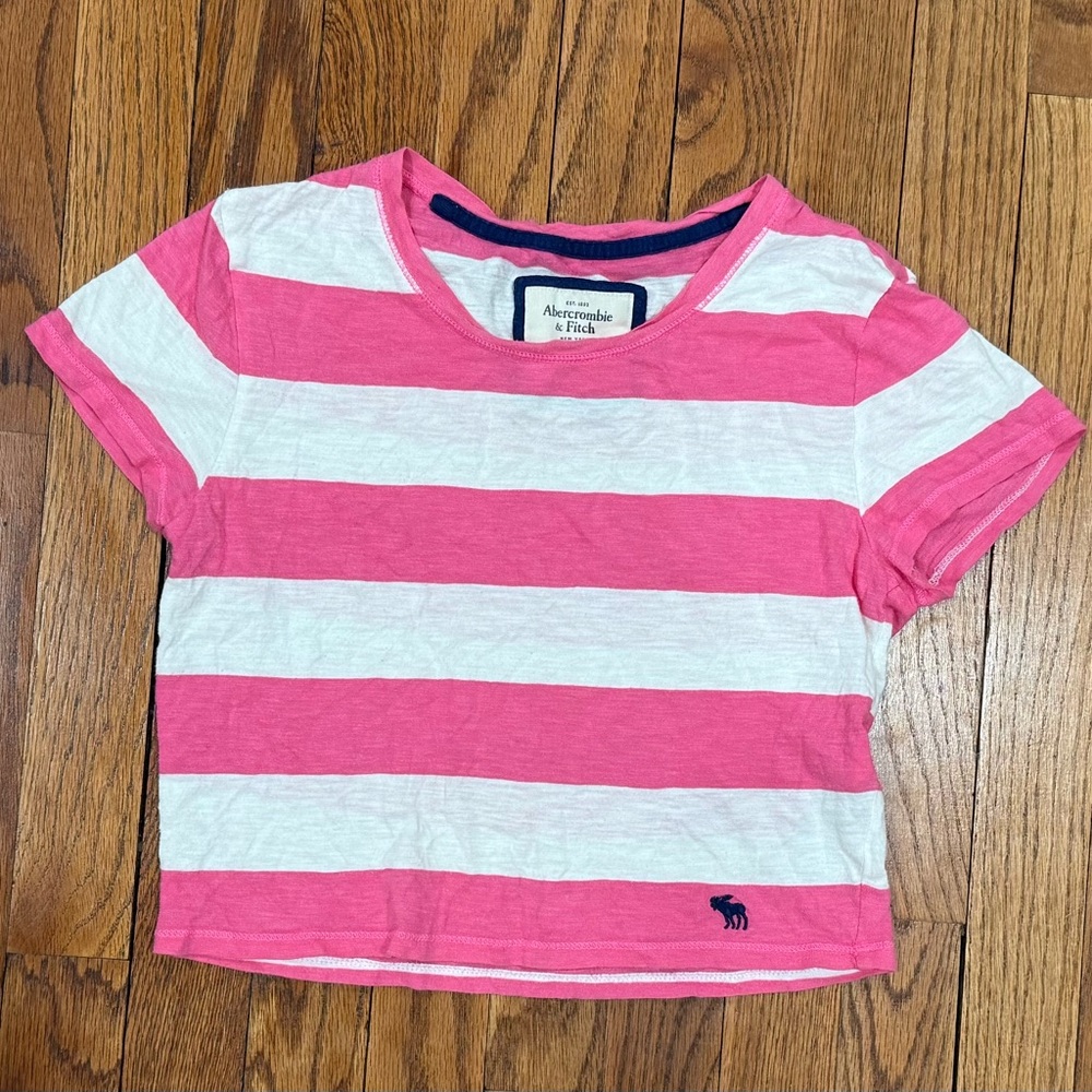 Y2K Abercrombie & Fitch Pink Striped Baby Tee Crop Top Womens size Medium